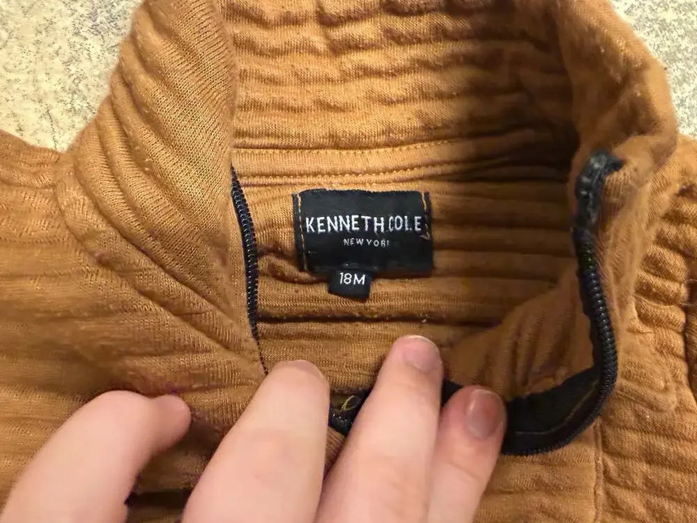 Kenneth Cole New York Baby Boys Brown Waffle Knit Quarter Zip Sweatshirt 18M